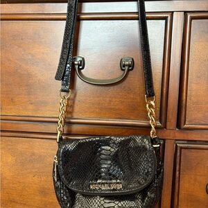 Michael Kors Black and Gold Snake Print Crossbody Bag